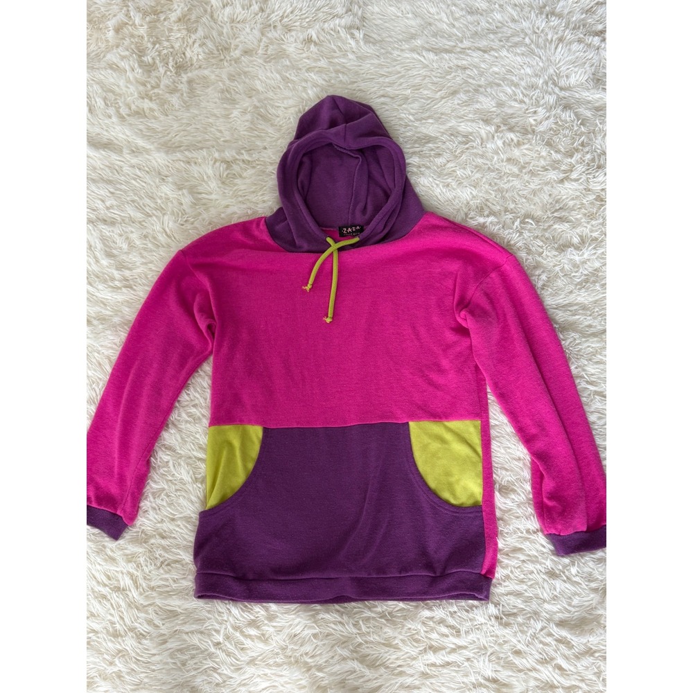 Zaza Color Block‎ Hoodie Pullover Sweatshirt Pink Purple Green Casual